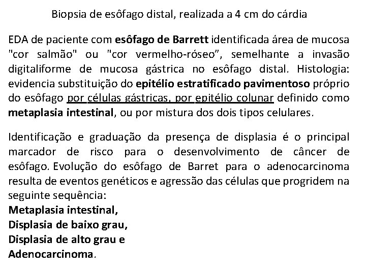 Biopsia de esôfago distal, realizada a 4 cm do cárdia EDA de paciente com Biopsia de esôfago distal, realizada a 4 cm do cárdia EDA de paciente com