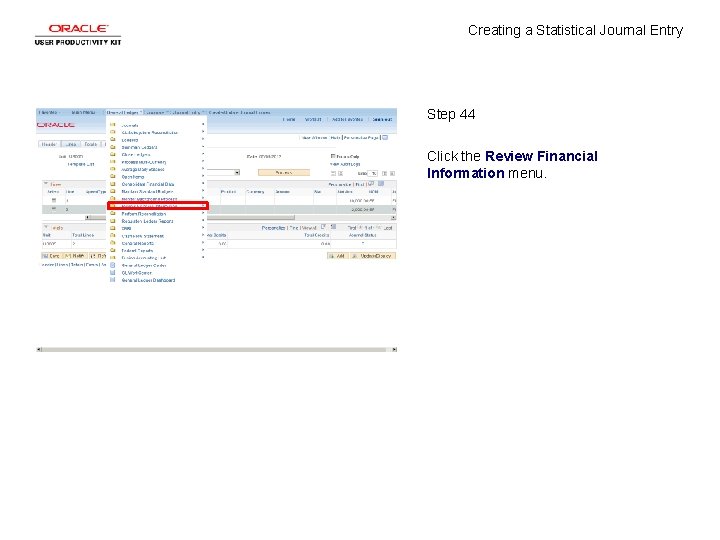 Creating a Statistical Journal Entry Step 44 Click the Review Financial Information menu. 