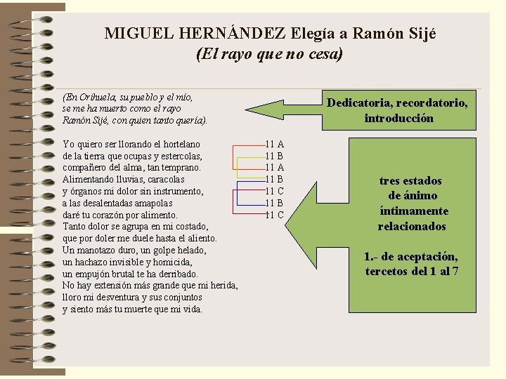 MIGUEL HERNÁNDEZ Elegía a Ramón Sijé (El rayo que no cesa) (En Orihuela, su MIGUEL HERNÁNDEZ Elegía a Ramón Sijé (El rayo que no cesa) (En Orihuela, su