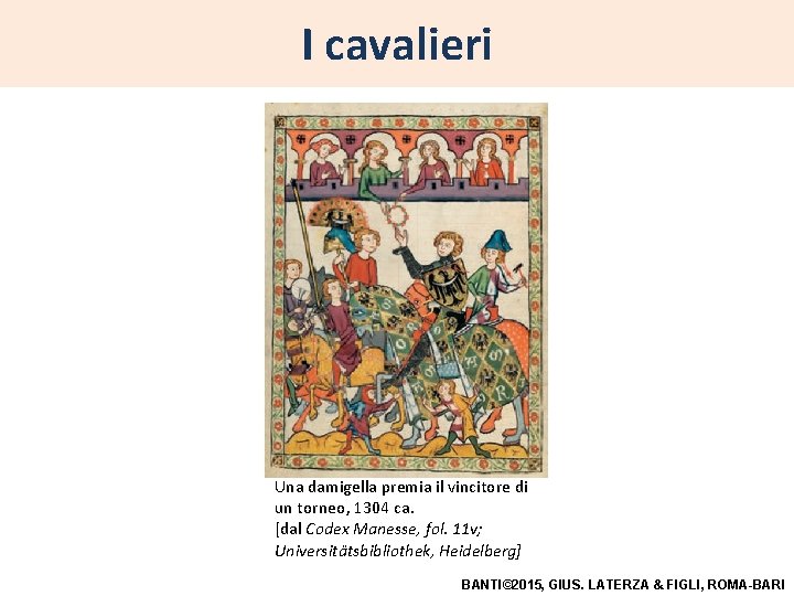La società feudale I cavalieri Una damigella premia il vincitore di un torneo, 1304 La società feudale I cavalieri Una damigella premia il vincitore di un torneo, 1304