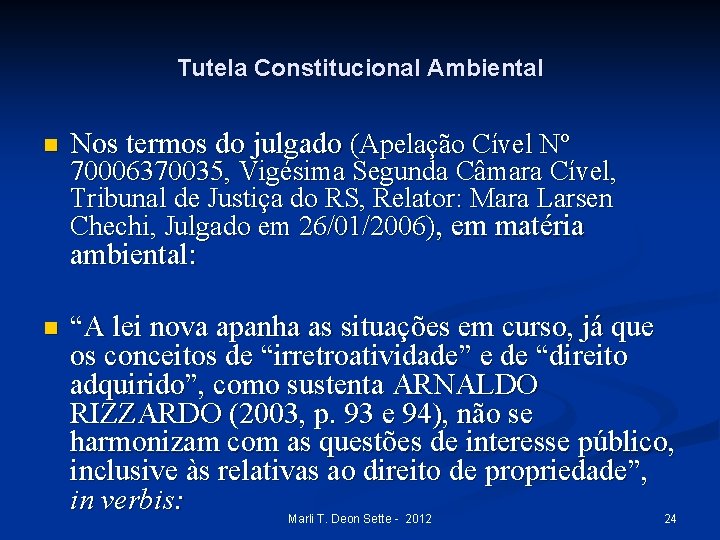 Tutela Constitucional Ambiental n Nos termos do julgado (Apelação Cível Nº 70006370035, Vigésima Segunda