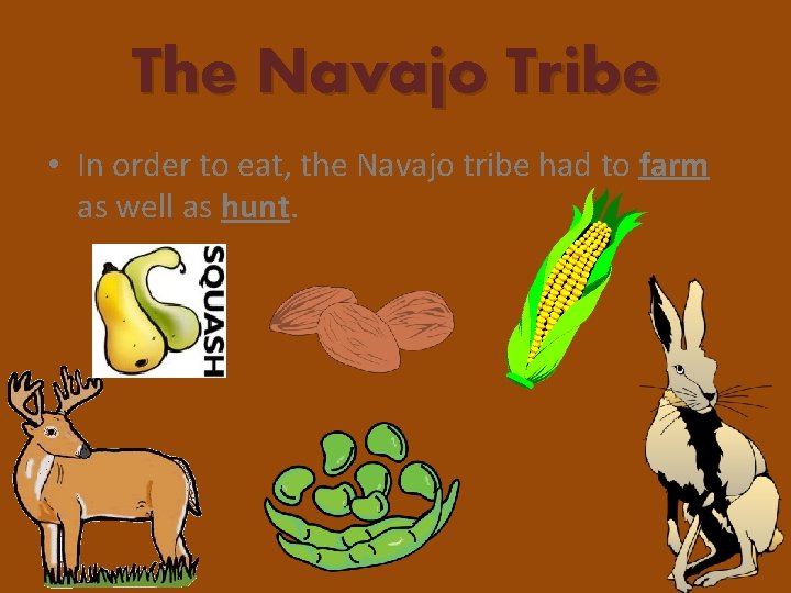 The Navajo Tribe • In order to eat, the Navajo tribe had to farm