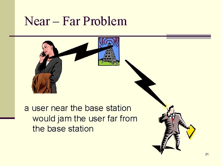 Near – Far Problem a user near the base station would jam the user