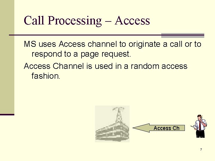 Call Processing – Access MS uses Access channel to originate a call or to