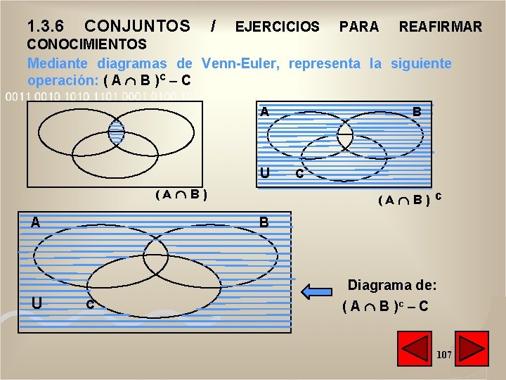 1. 3. 6 CONJUNTOS / EJERCICIOS PARA REAFIRMAR CONOCIMIENTOS Mediante diagramas de Venn-Euler, representa 1. 3. 6 CONJUNTOS / EJERCICIOS PARA REAFIRMAR CONOCIMIENTOS Mediante diagramas de Venn-Euler, representa