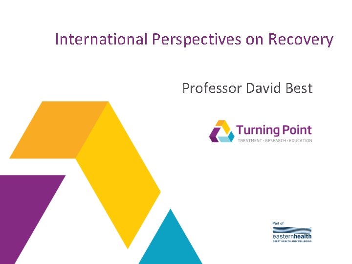 International Perspectives on Recovery Professor David Best 
