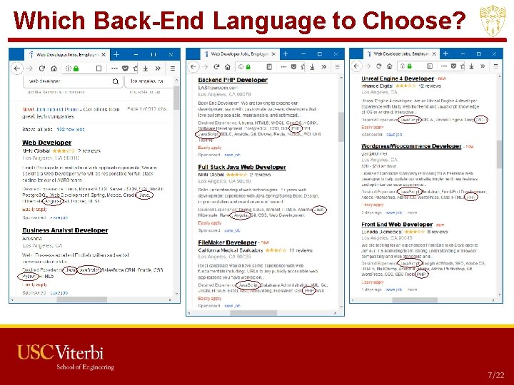 Which Back-End Language to Choose? USC CSCI 201 L 7/22 