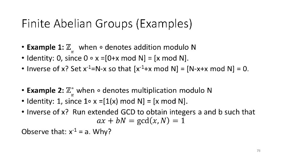 Finite Abelian Groups (Examples) • 78 