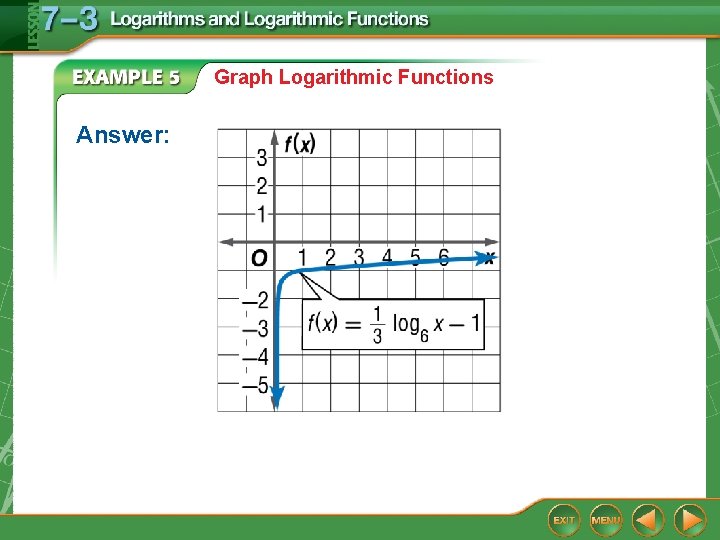 Graph Logarithmic Functions Answer: 