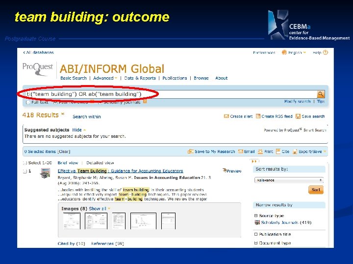 team building: outcome Postgraduate Course 