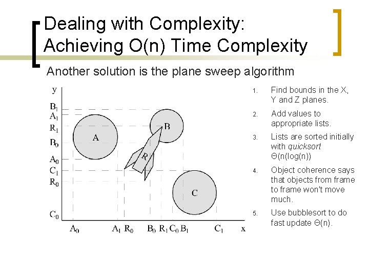 Dealing with Complexity: Achieving O(n) Time Complexity Another solution is the plane sweep algorithm