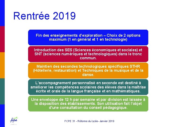  Rentrée 2019 Fin des enseignements d’exploration – Choix de 2 options maximum (1