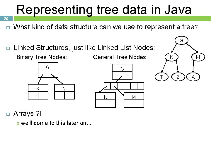 20 Representing tree data in Java What kind of data structure can we use