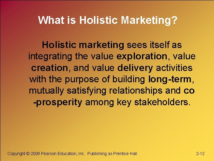 What is Holistic Marketing? Holistic marketing sees itself as integrating the value exploration, value