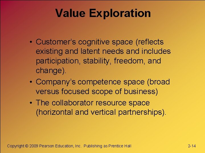 Value Exploration • Customer’s cognitive space (reflects existing and latent needs and includes participation,
