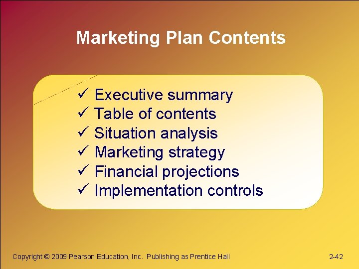Marketing Plan Contents ü Executive summary ü Table of contents ü Situation analysis ü