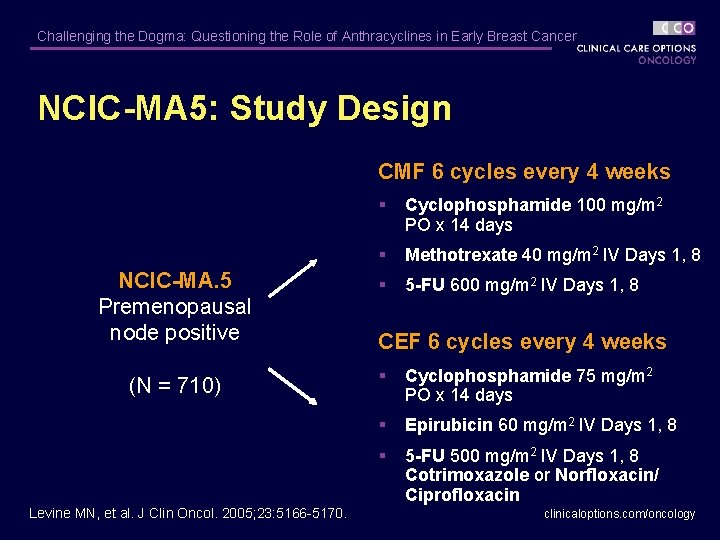 Challenging the Dogma: Questioning the Role of Anthracyclines in Early Breast Cancer NCIC-MA 5: