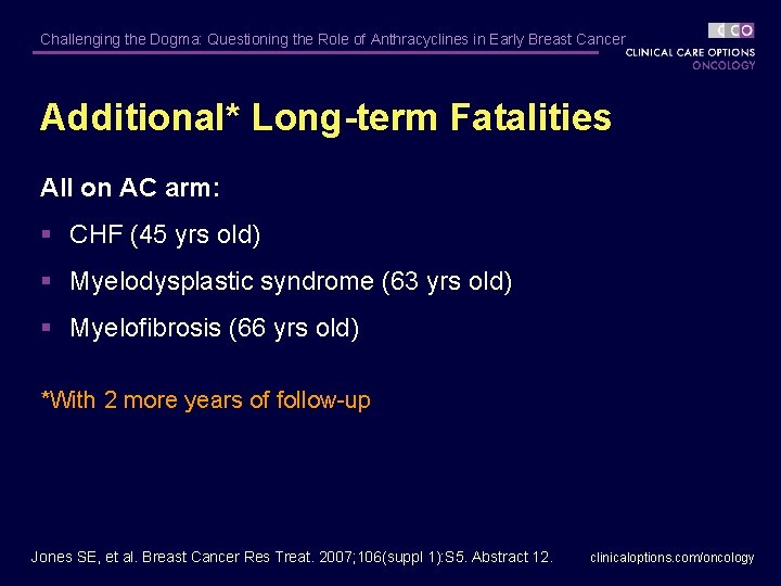 Challenging the Dogma: Questioning the Role of Anthracyclines in Early Breast Cancer Additional* Long-term