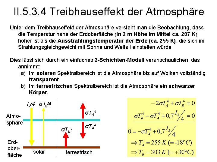 II. 5. 3. 4 Treibhauseffekt der Atmosphäre Unter dem Treibhauseffekt der Atmosphäre versteht man