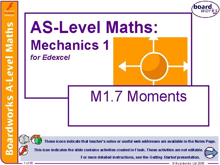 AS-Level Maths: Mechanics 1 for Edexcel M 1. 7 Moments These icons indicate that