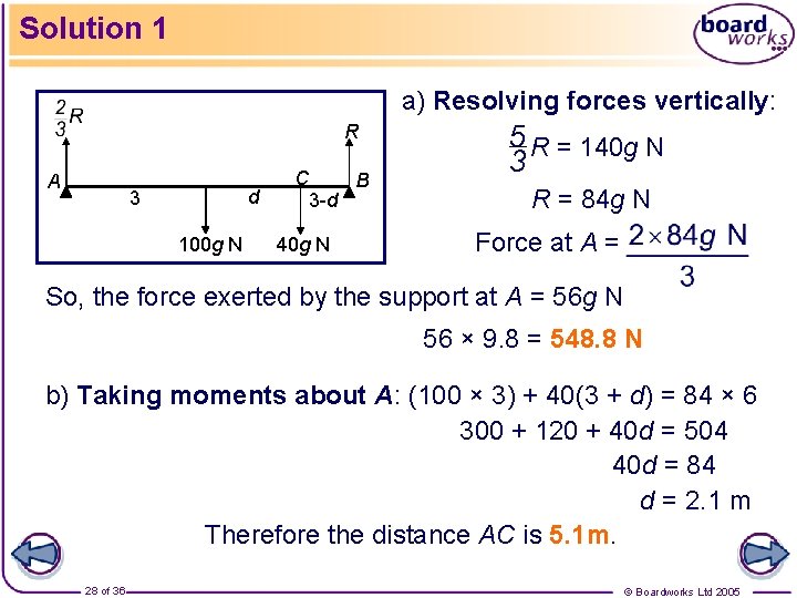 Solution 1 a) Resolving forces vertically: R A d 3 100 g N C
