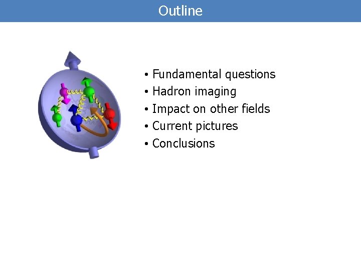 Outline • • • Fundamental questions Hadron imaging Impact on other fields Current pictures