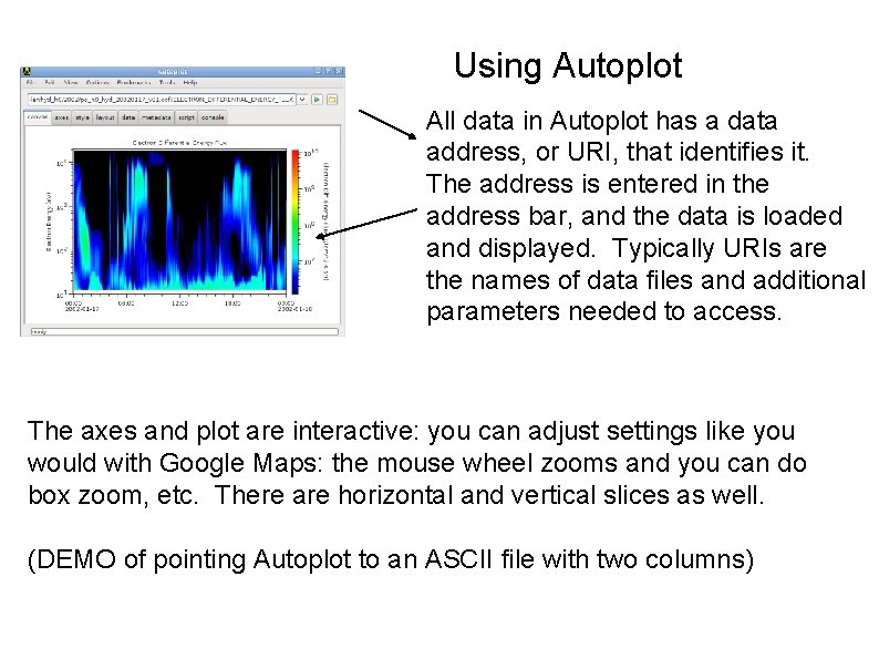 Using Autoplot All data in Autoplot has a data address, or URI, that identifies