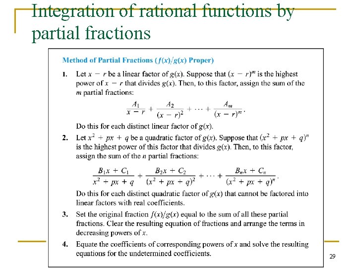 Integration of rational functions by partial fractions 29 Integration of rational functions by partial fractions 29