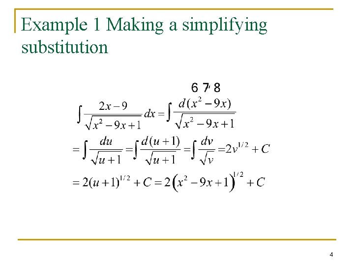 Example 1 Making a simplifying substitution 4 Example 1 Making a simplifying substitution 4