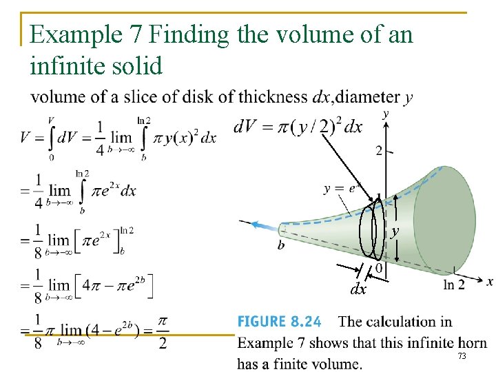 Example 7 Finding the volume of an infinite solid y dx 73 Example 7 Finding the volume of an infinite solid y dx 73