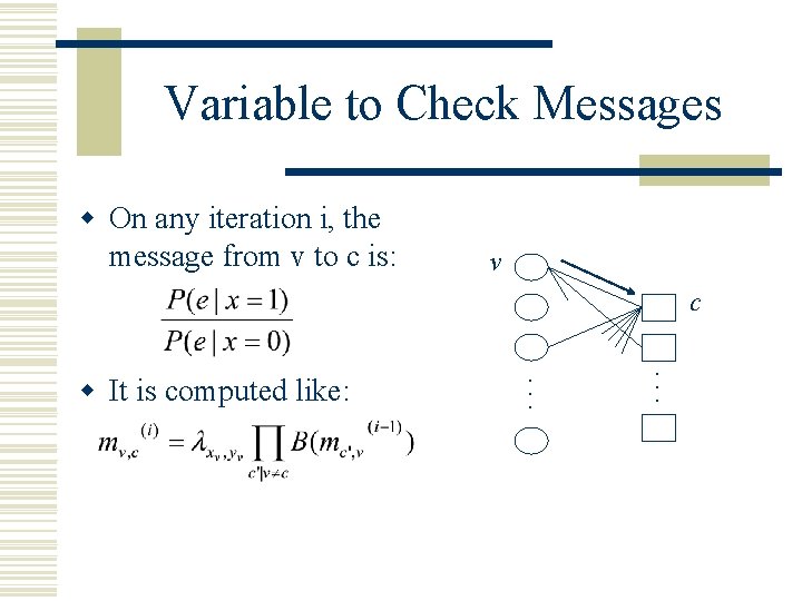 Variable to Check Messages w On any iteration i, the message from v to