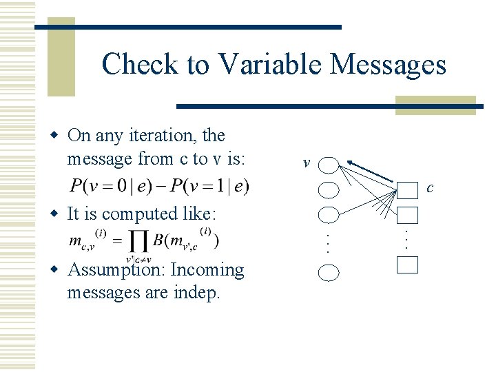 Check to Variable Messages w On any iteration, the message from c to v