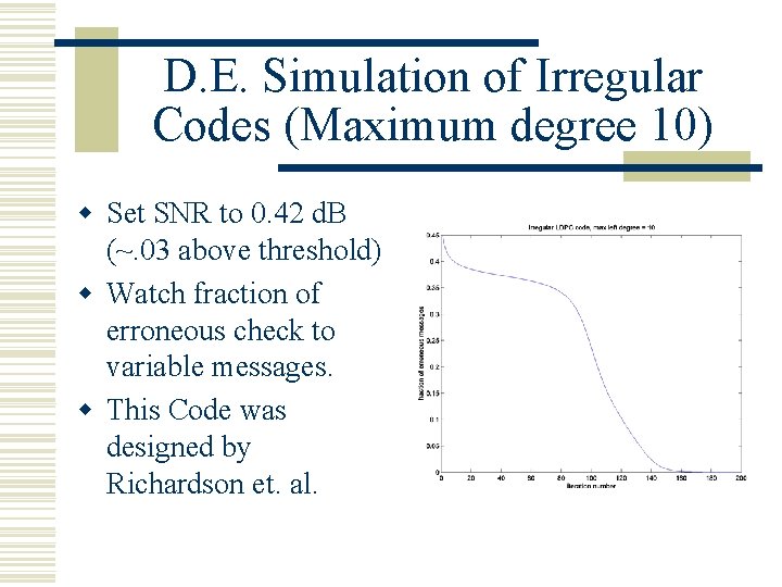 D. E. Simulation of Irregular Codes (Maximum degree 10) w Set SNR to 0.