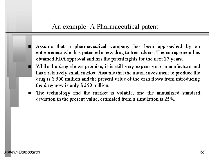 An example: A Pharmaceutical patent Assume that a pharmaceutical company has been approached by