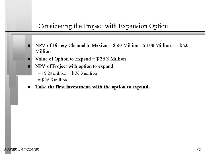 Considering the Project with Expansion Option NPV of Disney Channel in Mexico = $