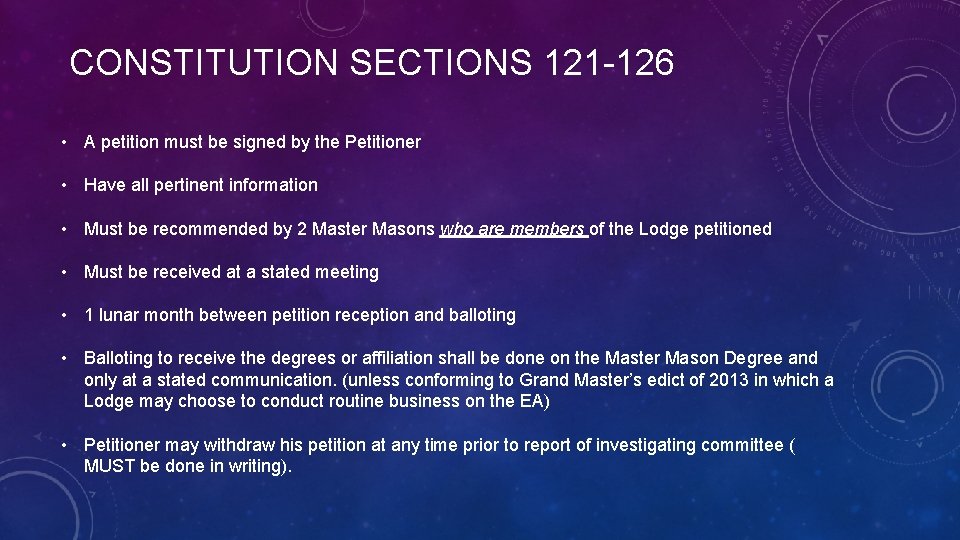 CONSTITUTION SECTIONS 121 -126 • A petition must be signed by the Petitioner •