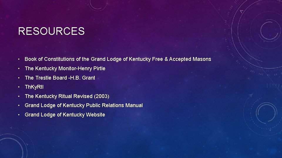 RESOURCES • Book of Constitutions of the Grand Lodge of Kentucky Free & Accepted