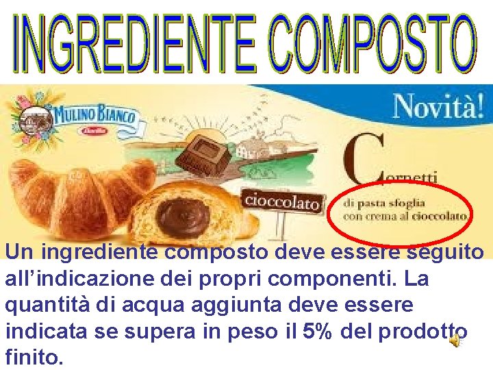 Un ingrediente composto deve essere seguito all’indicazione dei propri componenti. La quantità di acqua Un ingrediente composto deve essere seguito all’indicazione dei propri componenti. La quantità di acqua