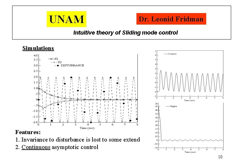 UNAM Dr. Leonid Fridman Intuitive theory of Sliding mode control Simulations Features: 1. Invariance