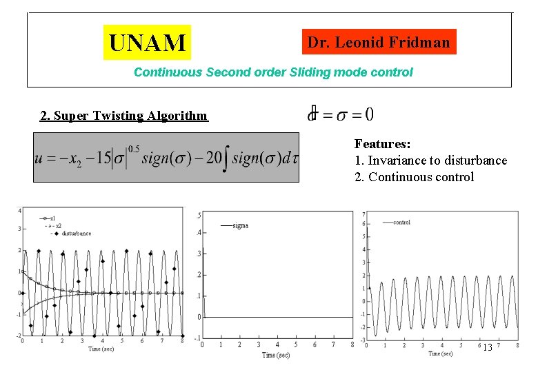 UNAM Dr. Leonid Fridman Continuous Second order Sliding mode control 2. Super Twisting Algorithm