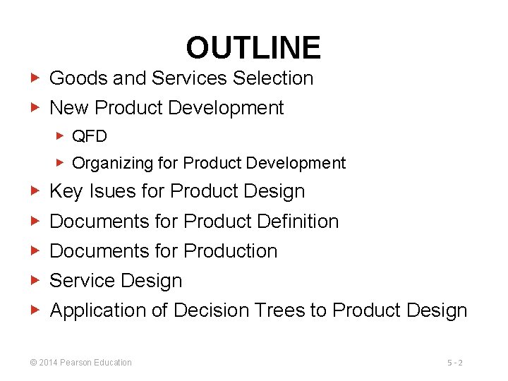 OUTLINE ▶ Goods and Services Selection ▶ New Product Development ▶ QFD ▶ Organizing