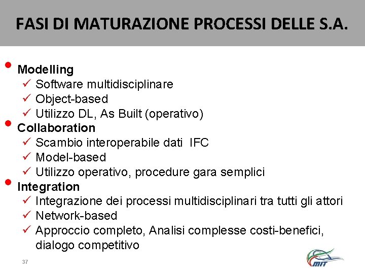 FASI DI MATURAZIONE PROCESSI DELLE S. A. • Modelling • • ü Software multidisciplinare