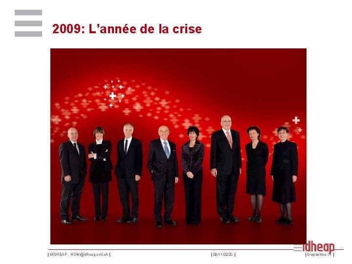 2009: L’année de la crise | ©IDHEAP - NOM@idheap. unil. ch | | 09/11/2020