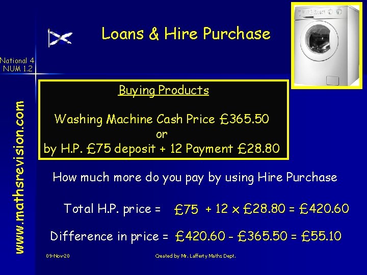 Loans & Hire Purchase National 4 NUM 1. 2 www. mathsrevision. com Buying Products