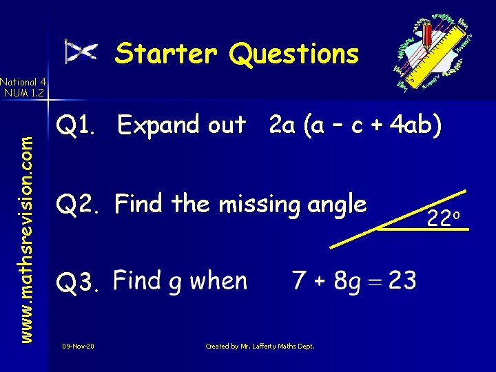 Starter Questions www. mathsrevision. com National 4 NUM 1. 2 Q 1. Expand out