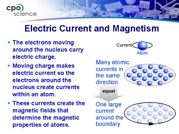 Electric Current and Magnetism § The electrons moving around the nucleus carry electric charge.