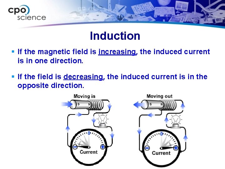 Induction § If the magnetic field is increasing, the induced current is in one