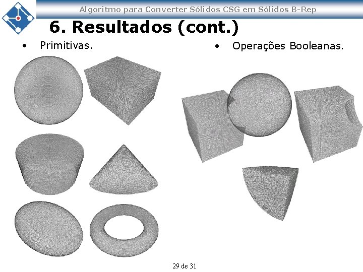 Algoritmo para Converter Sólidos CSG em Sólidos B-Rep 6. Resultados (cont. ) • Primitivas.