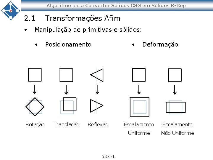 Algoritmo para Converter Sólidos CSG em Sólidos B-Rep 2. 1 • Transformações Afim Manipulação