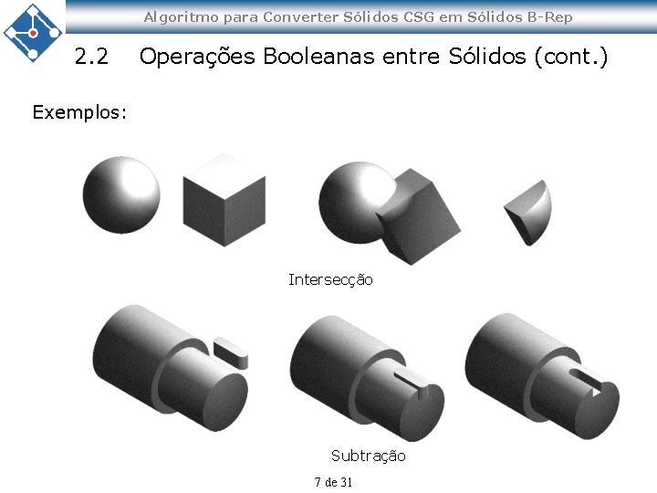 Algoritmo para Converter Sólidos CSG em Sólidos B-Rep 2. 2 Operações Booleanas entre Sólidos